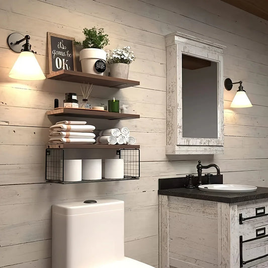 Wall Mounted Floating Shelves 3 Wood Farmhouse, Bathroom, Bedroom