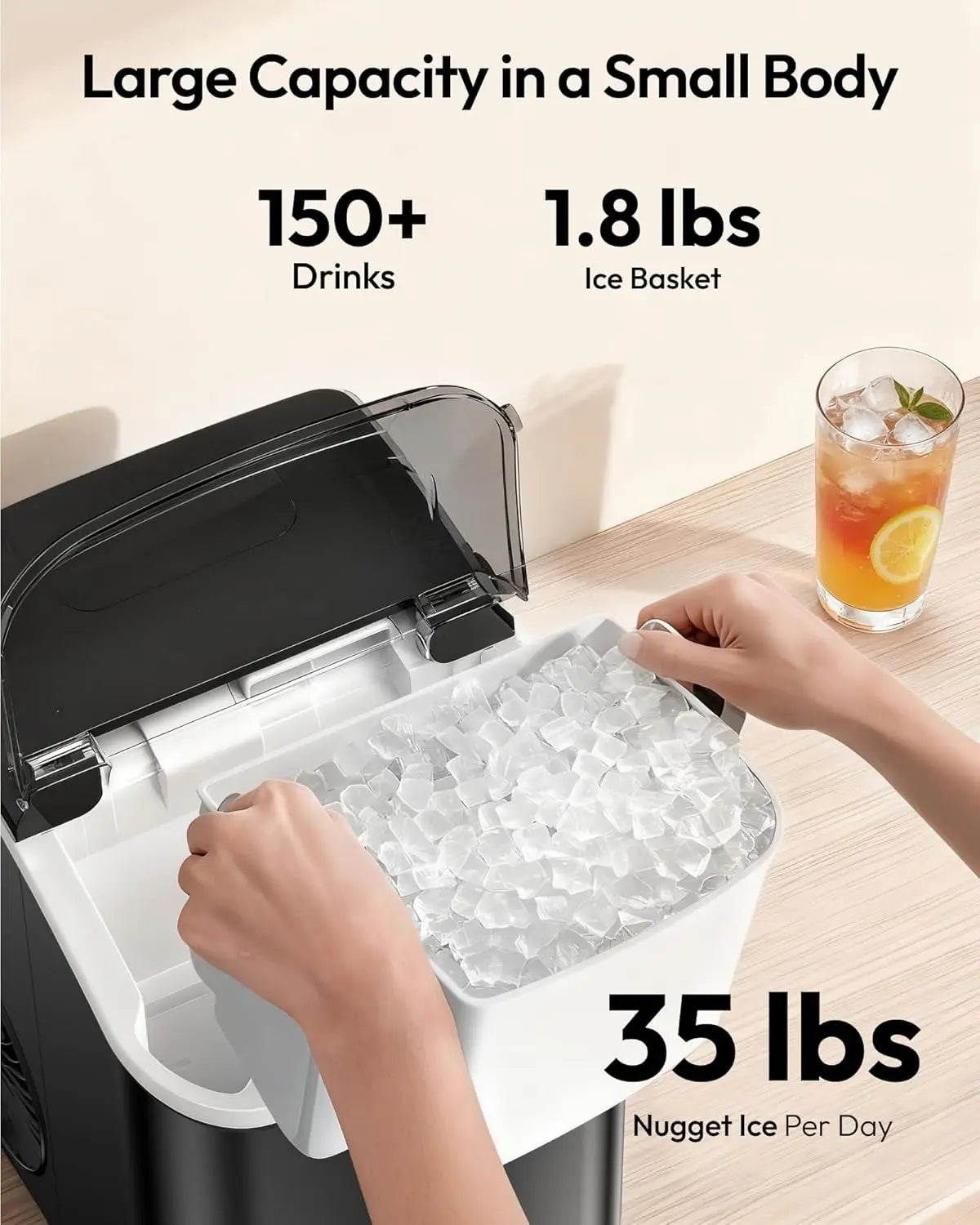 Nugget Ice Maker Countertop with Handle, in 6 Mins, 35lbs Per Day, Auto-Cleaning
