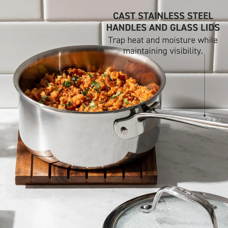 Professional 10Piece Stainless Steel Cookware, Induction Compatibility, Oven Safety up to 500F