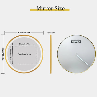 24 Inch Gold Frame Round Bathroom Mirror with 3 Color Dimmable Lights
