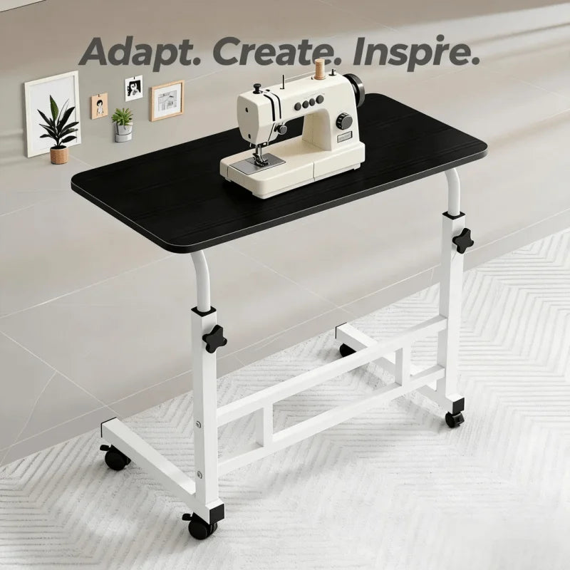 Adjustable Height Mobile Table with Lockable Wheels & Folding