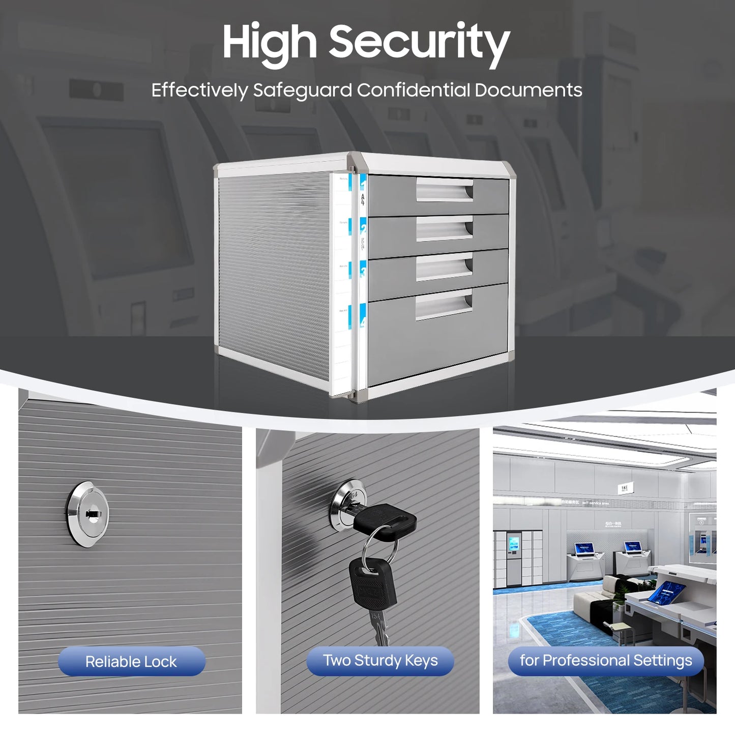 4 Layers Locking Drawer Cabinet, Aluminum Alloy