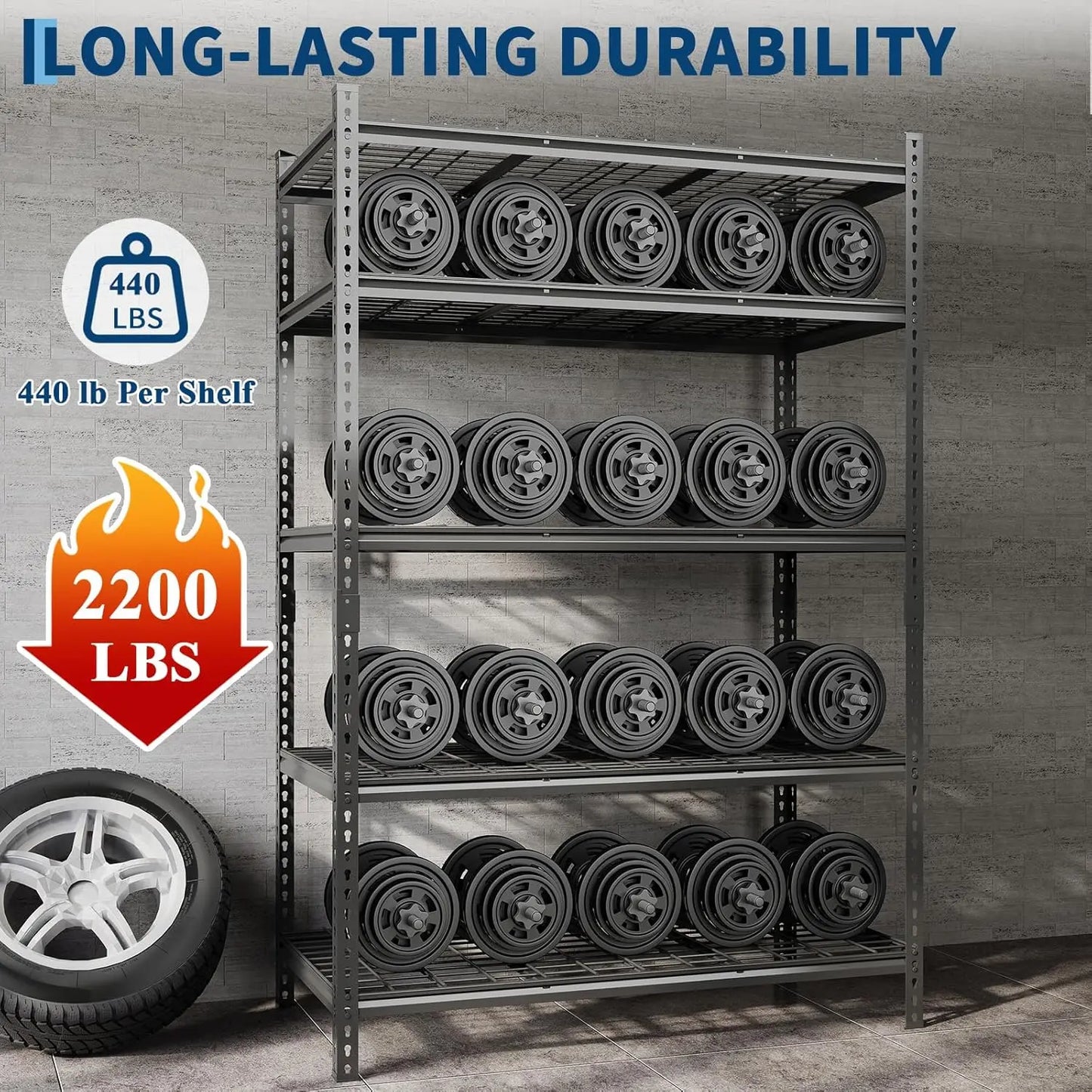 Garage Shelving - 2200 LBS Extremely Sturdy, Adjustable Metal Shelving 5 Tier Storage Shelves