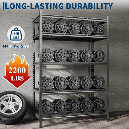 Garage Shelving - 2200 LBS Extremely Sturdy, Adjustable Metal Shelving 5 Tier Storage Shelves