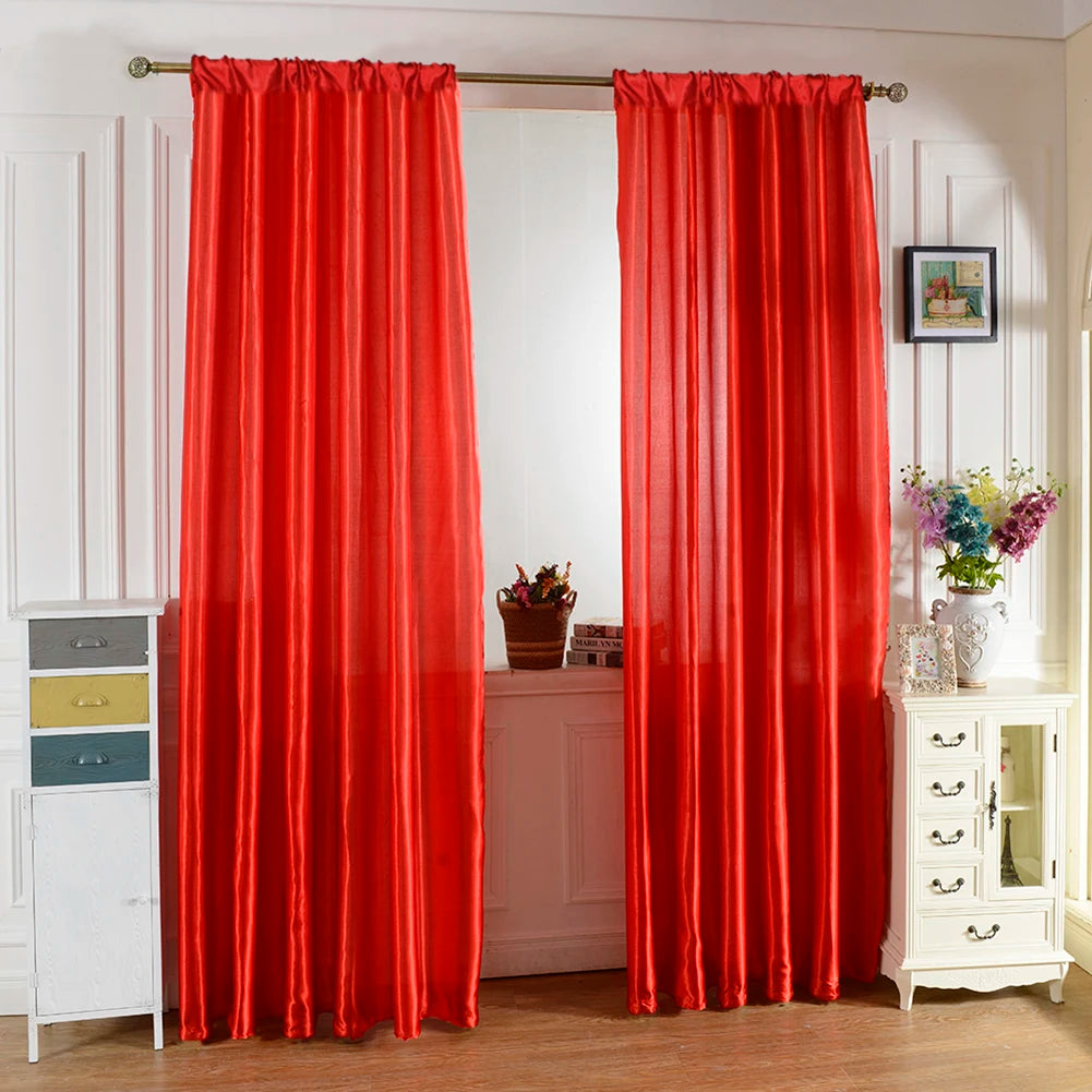 Solid Satin Door Window Curtain, Semi-Shading