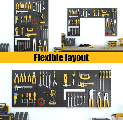 8-Pack Black Metal Pegboard Panels w/50 Hooks, Heavy Duty