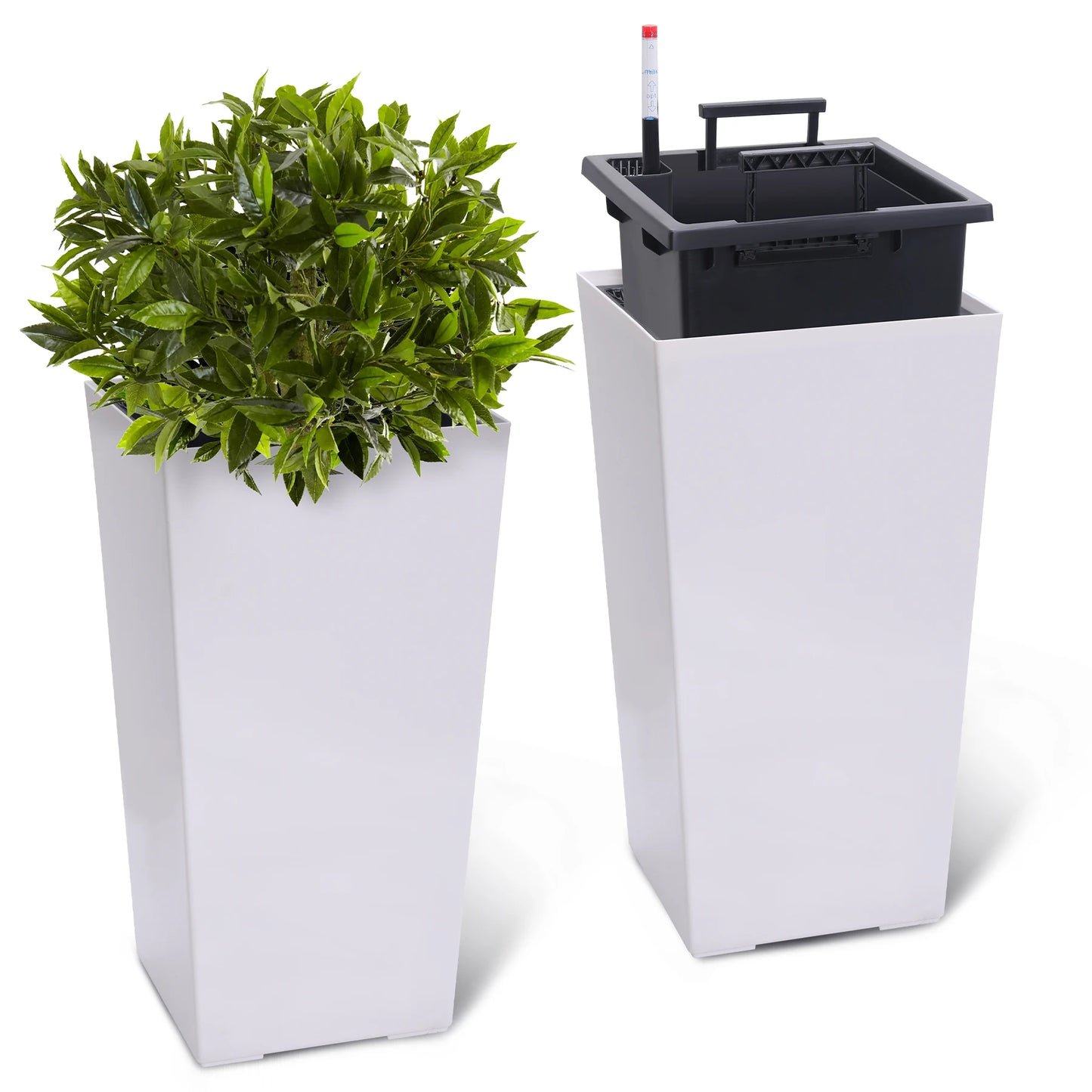 2 PCS- 22.4 in. Planter-Indoor/Outdoor Taper Planter w/ Shelf Insert-Plastic
