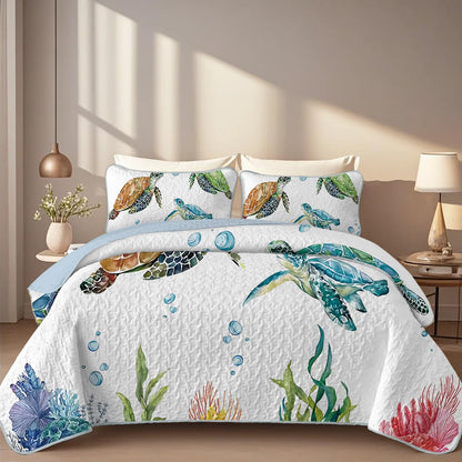2/3-Pcs Floral Printed Quilt Set, Cal King, Queen, Twin Durable, Summer Bedding Set