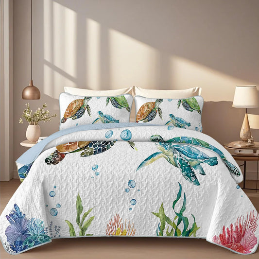 2/3-Pcs Floral Printed Quilt Set, Cal King, Queen, Twin Durable, Summer Bedding Set