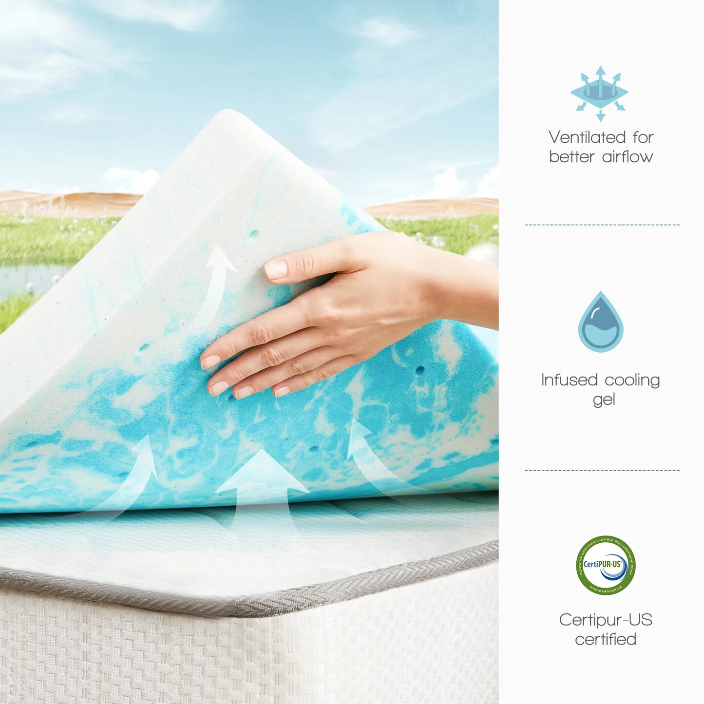 2-4 Inch Memory Foam Soft Mattress Topper -Gel Cooling