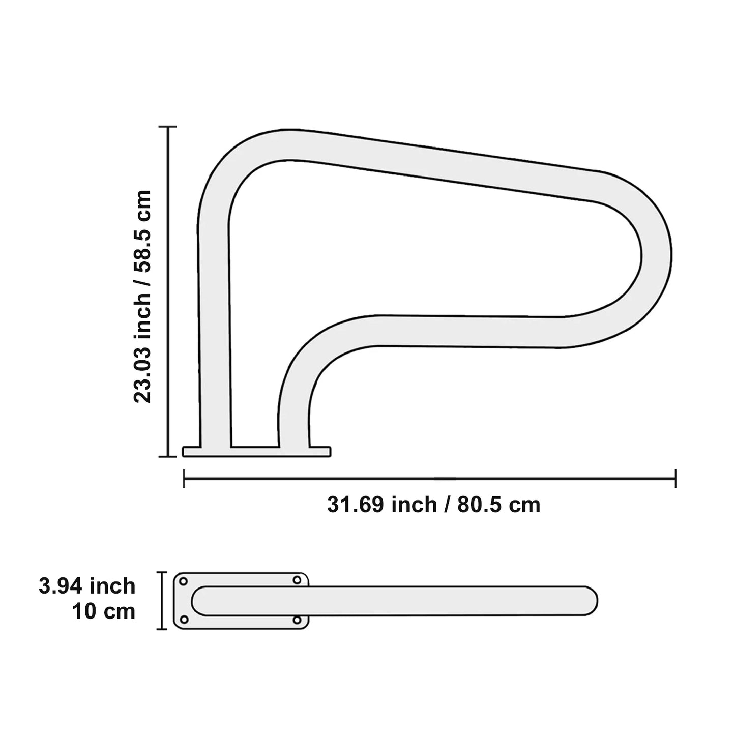 Pool Handrail w/ Grip Cover- Stainless Steel w/ Base Plate- Indoor/Outdoor