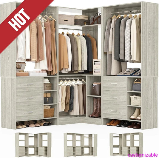 Closet System, 6 Drawers, 4 Hanging Rods & L-Shaped