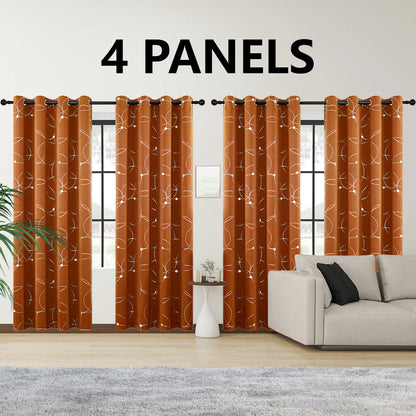 4PCS Blackout Curtains with Grommets Thermal Insulated Circle And Dots Foil Printed