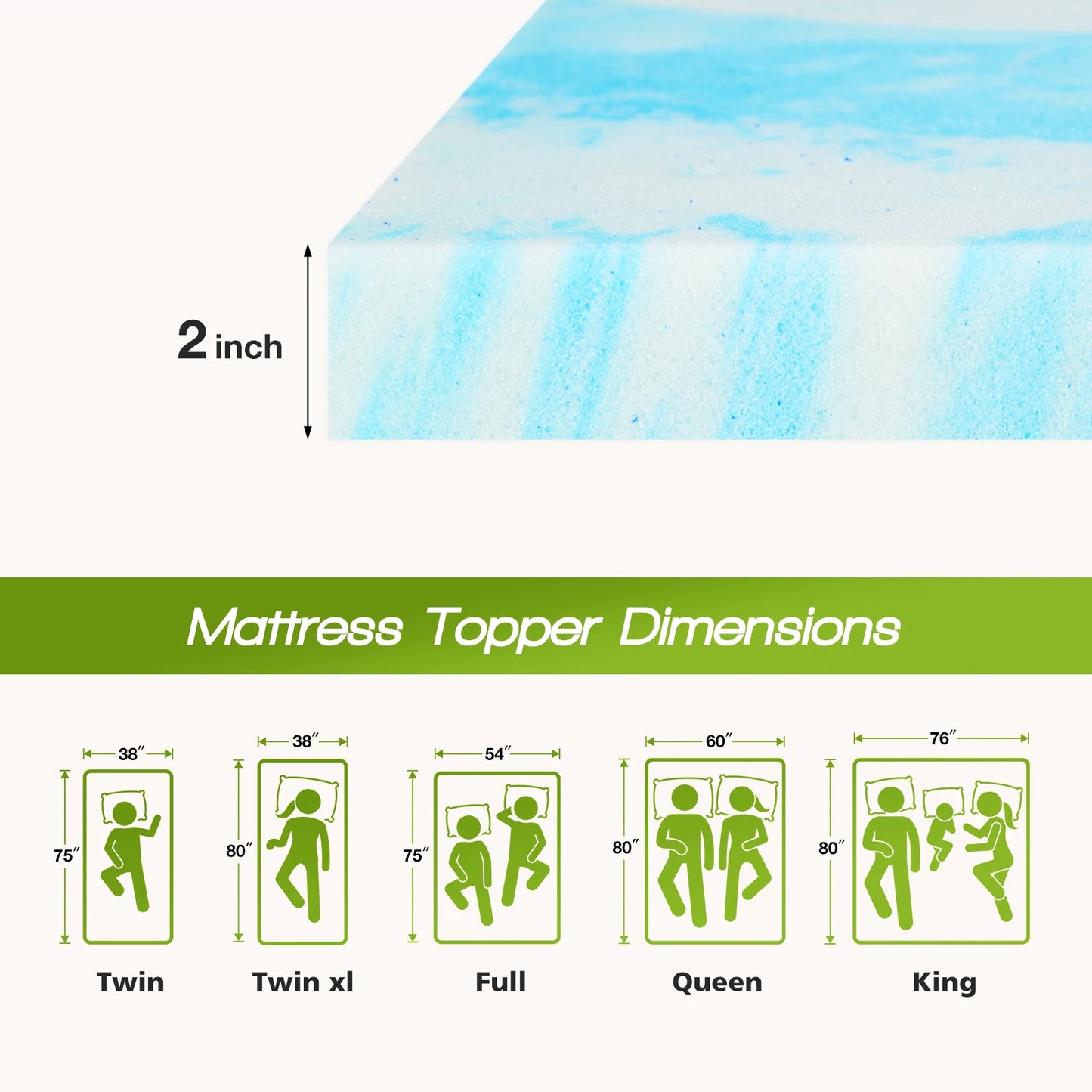 2-4 Inch Memory Foam Soft Mattress Topper -Gel Cooling