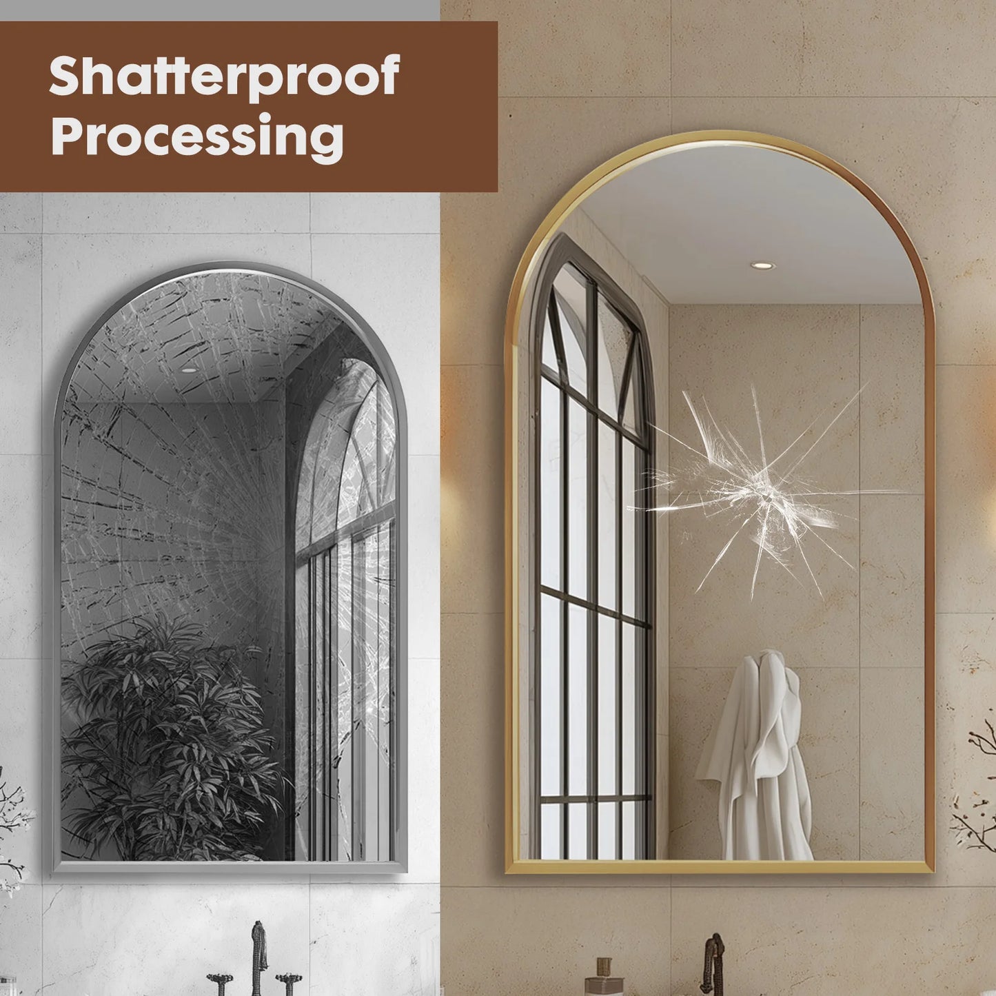 JHK 26"x38" Arched Metal Framed Wall  Hanging Mirror Glass Mirror