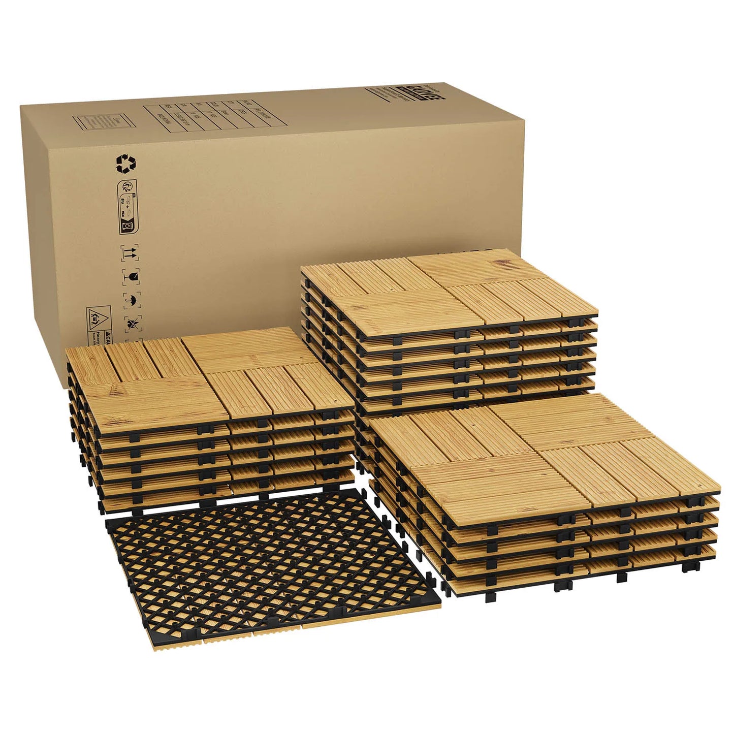 Acacia Wood Connected Deck Tiles for Patio & Outdoor 12"x12" Weatherproof Non-Slip