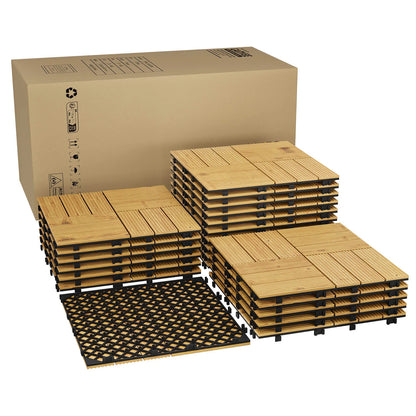 Acacia Wood Connected Deck Tiles for Patio & Outdoor 12"x12" Weatherproof Non-Slip