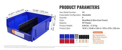 Organizer Bin Stacking Containers for Garage/Office-6pcs Garage Storage Bin