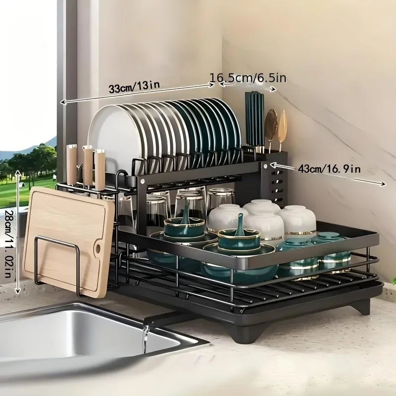 2-Tier Extendable Dish Drainer, with Draining Board.