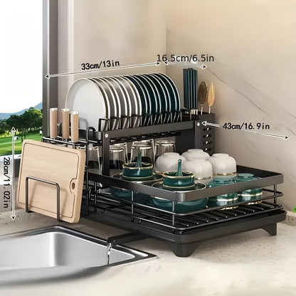 2-Tier Extendable Dish Drainer, with Draining Board.
