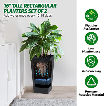 Rectangular Planters Set of 2, Large Plant Pots with Drainage- 16in. or 22.5 in