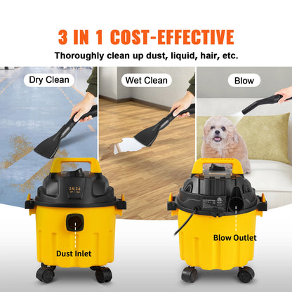 Wet Dry Vac Shop Vacuum-2.6 Gallon 2.5 HP- 3 in 1 Portable