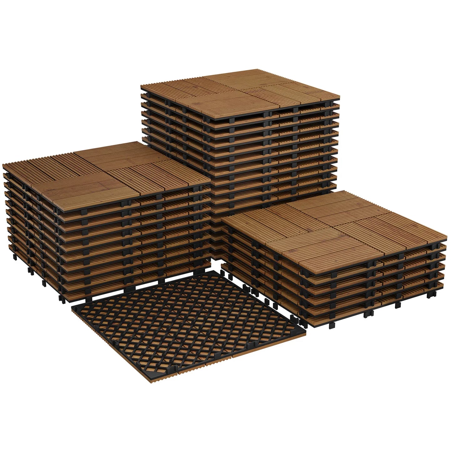 Acacia Wood Connected Deck Tiles for Patio & Outdoor 12"x12" Weatherproof Non-Slip
