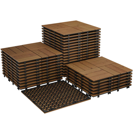 Acacia Wood Connected Deck Tiles for Patio & Outdoor 12"x12" Weatherproof Non-Slip