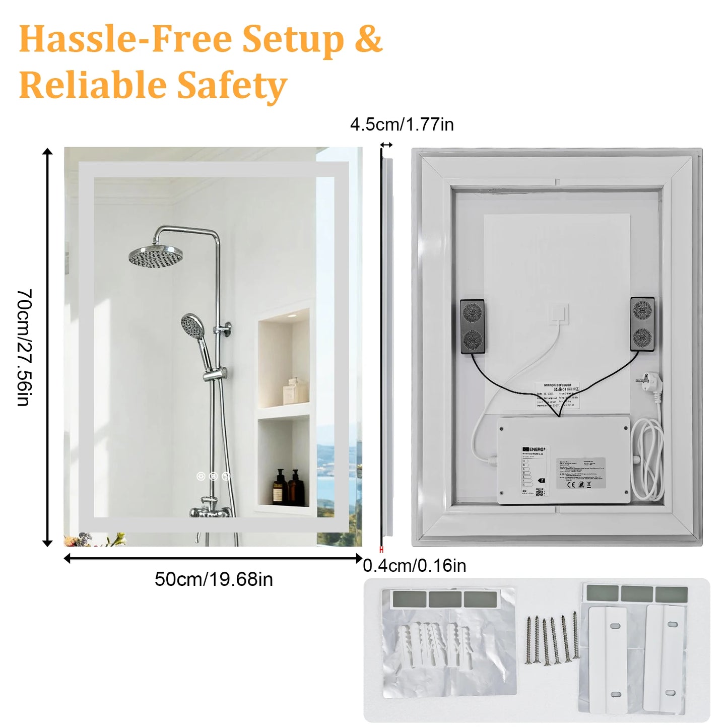 LED Bathroom Mirror Tempered Glass Mirror with Bluetooth, 3 Colors Dimmable