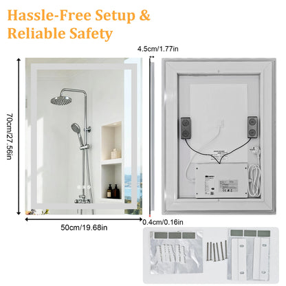 LED Bathroom Mirror Tempered Glass Mirror with Bluetooth, 3 Colors Dimmable