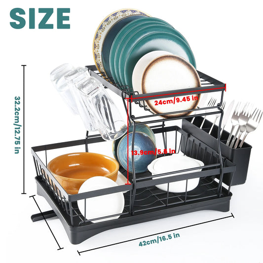 Large 2-tier dish drying rack, removable dish draining rack
