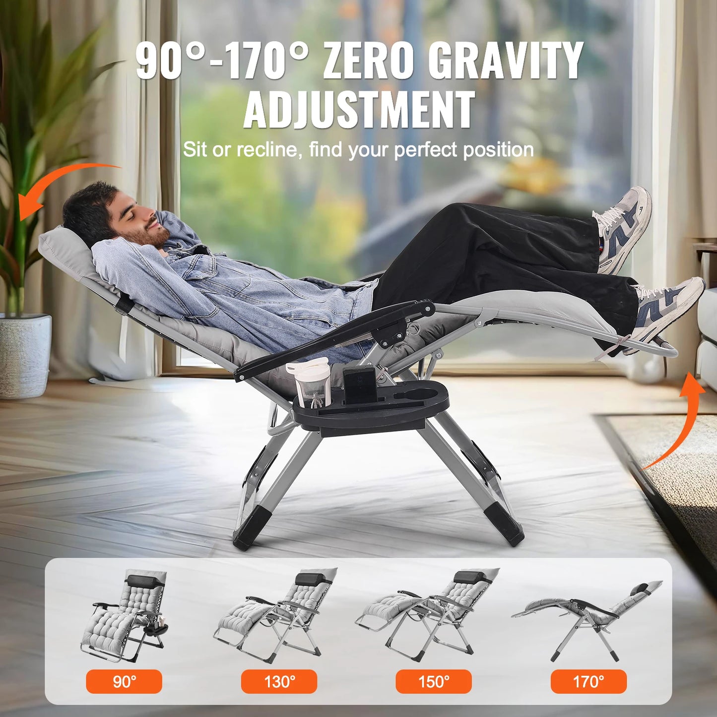 Zero Gravity Recliner Lounge Chair Adjustable, Footrest and Cupholder