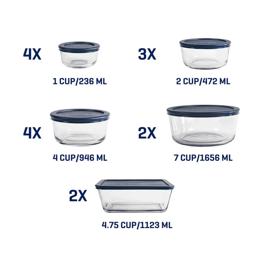 30 Piece Glass food storage containers with lids, dishwasher and microwave safe