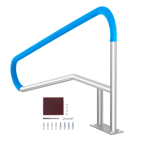 Pool Handrail w/ Grip Cover- Stainless Steel w/ Base Plate- Indoor/Outdoor