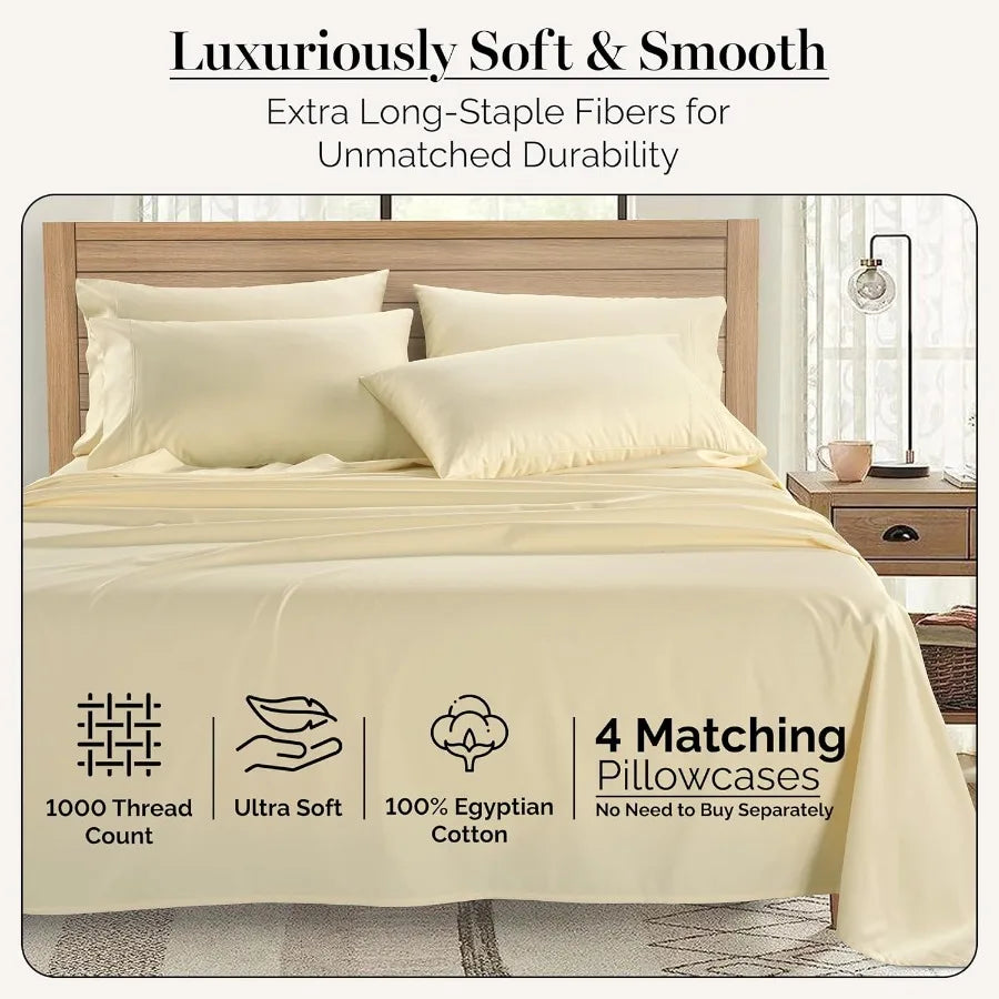 7 Piece 100 Egyptian Cotton Split King Sheet Set with 1000 TC