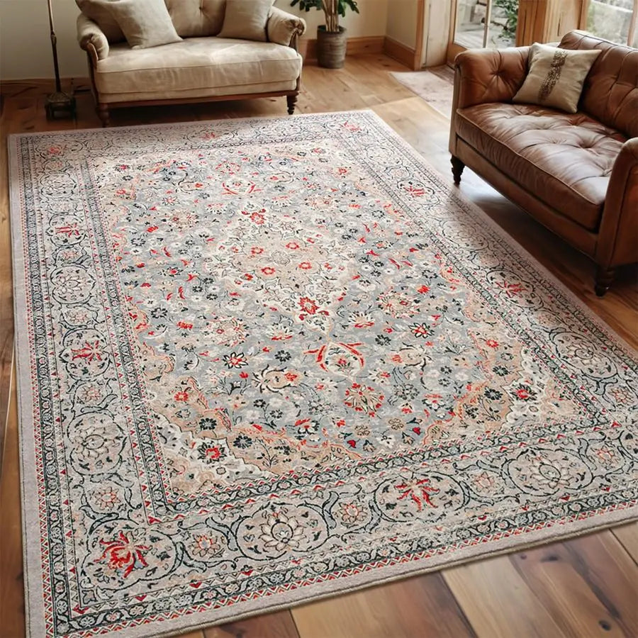 4x6, Beige Area Rugs Non-Slip, Washable, Low Pile Carpet with Rubber Backing