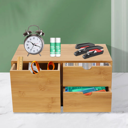 Bamboo Desk Organizer W/3 Drawers