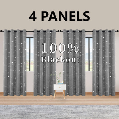 4PCS Blackout Curtains with Grommets Thermal Insulated Circle And Dots Foil Printed