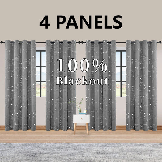 4PCS Blackout Curtains with Grommets Thermal Insulated Circle And Dots Foil Printed