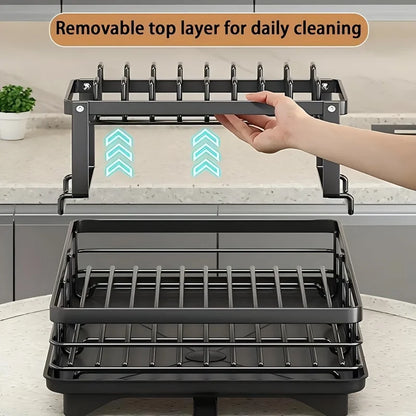 2-Tier Extendable Dish Drainer, with Draining Board.