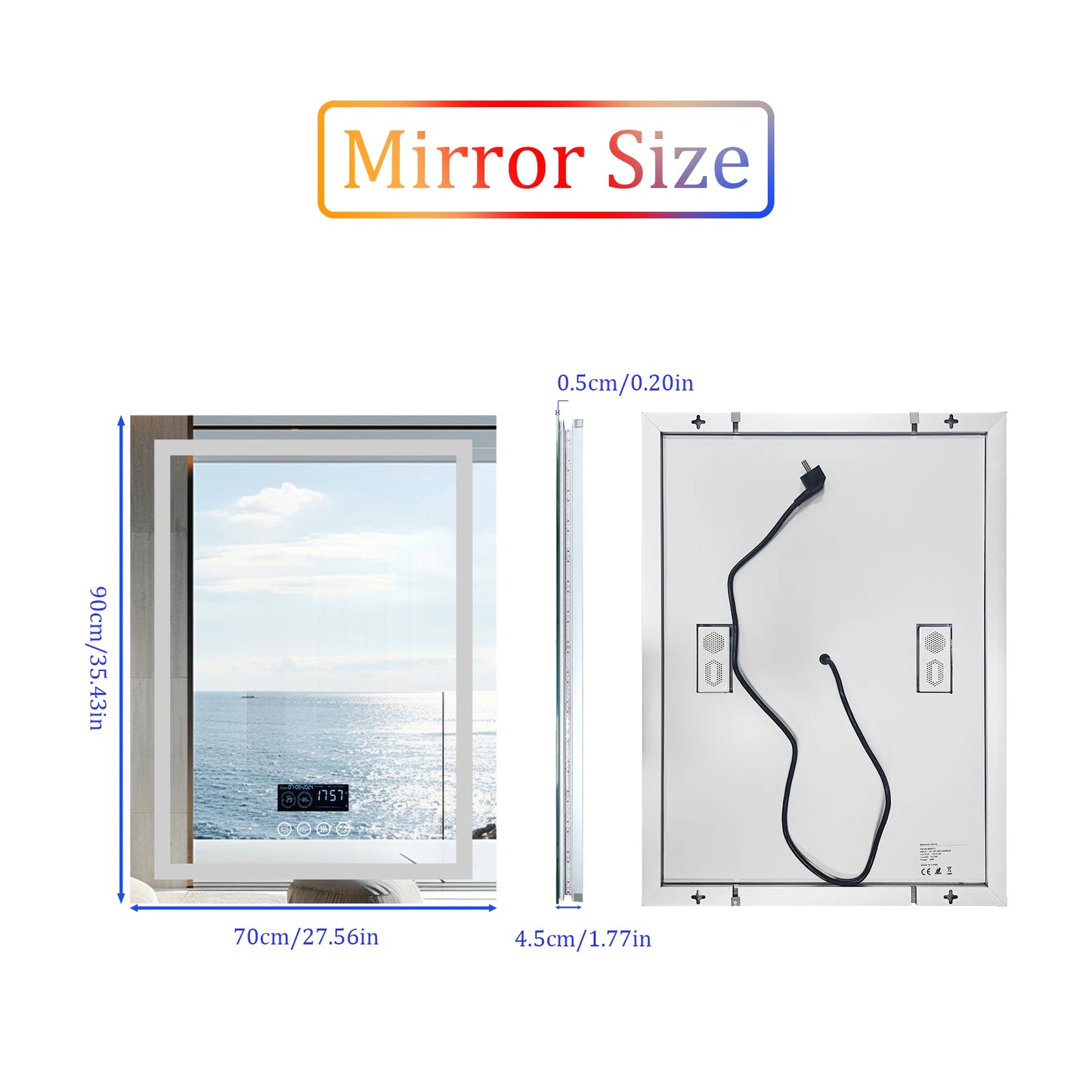 28x36 inch LED Lighted Bathroom Mirror with Bluetooth Speakers with Date Time