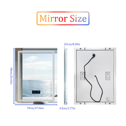 28x36 inch LED Lighted Bathroom Mirror with Bluetooth Speakers with Date Time