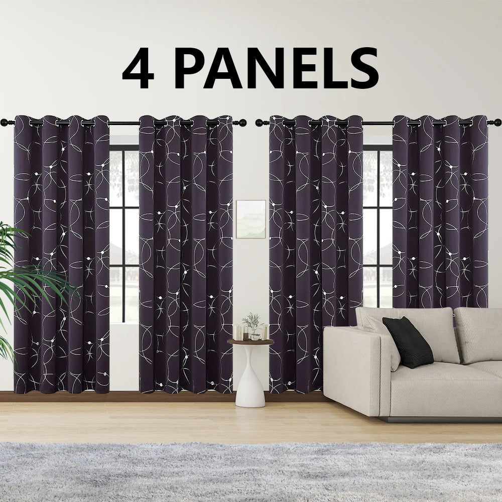 4PCS Blackout Curtains with Grommets Thermal Insulated Circle And Dots Foil Printed