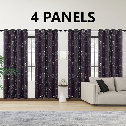 4PCS Blackout Curtains with Grommets Thermal Insulated Circle And Dots Foil Printed