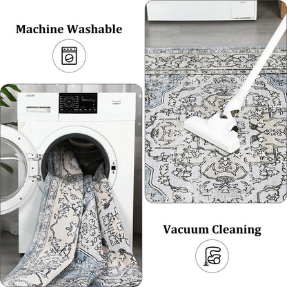 Vintage Washable Soft Area Rug Low Pile, Anti-Slip, Non-Shedding Pad