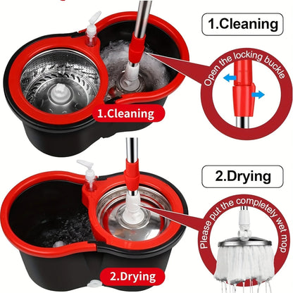 Heavy‑Duty Spin Mop & Bucket System w/ Adjustable Handle & 3 Mop Heads