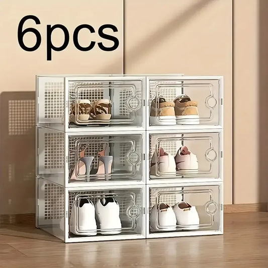 6/12 thick transparent shoe boxes with lids, foldable and stackable