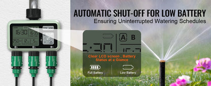 3 Outlets Hose-3 Independent Watering Zones- Watering Sprinkler Timer