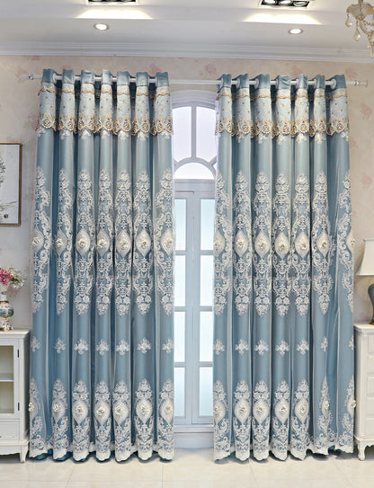 Luxury Vintage-Style Embroidered Curtain 3D Relief Dual-Layer Design for Privacy