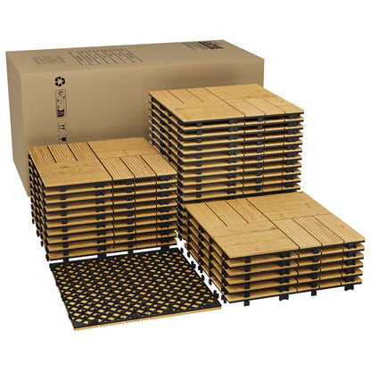 Acacia Wood Connected Deck Tiles for Patio & Outdoor 12"x12" Weatherproof Non-Slip